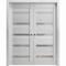 Sartodoors Sliding French Dbl Pocket Doors, 84 x 96in, Light Grey Oak W/ Frosted Glass, Kit Trims Rail Hardware QUADRO4445DP-OAK-8496 - alternate 1