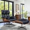 Homeroots 28" Black and Light Brown Tufted Genuine Leather Lounge Chair With Ottoman 636340 - alternate 4