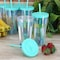 Gibson Home Tropical Sway Orleans 6Pc 24 Oz Double Wall Plastic Tumbler Set with Lid & Straw in Blue 136419.01 - alternate 4