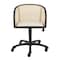 Homeroots Beige and Black Solid Wood Steel And Cane Rattan Adjustable Swivel Rolling Office Chair 558360 - alternate 5