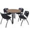 Regency Round Kee Breakroom Table W/ 4 M Stack Chairs, 42 in W, 42 in L, Noble Oak TB42RNDNOBPBK47BK - alternate 1
