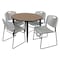 Regency Round Kahlo Breakroom Table W/ 4 Zeng Stack Chairs, 42 in W, 42 in L, Noble Oak TPL42RNDNOBK44GY - alternate 1