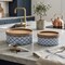 Homeroots Set of Two Blue And White Metal And Solid Wood Geometric Storage Canisters 721421 - alternate 2