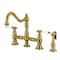 Kingston Brass Bridge Kitchen Faucet with Brass Sprayer, Brushed Brass KS3277BPLBS - alternate 1
