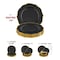 Smarty Had A Party 7.5" Black with Gold Rim Round Blossom Disposable Plastic Appetizer/Salad Plates (120 Plates), 120PK 4847BG-CASE - alternate 4