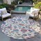 Homeroots 8' Linen Pink And Denim Blue Round Floral Washable Indoor Outdoor Area Rug 597826 - alternate 3