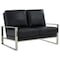 Leisuremod Jefferson Contemporary Faux Leather Loveseat with Silver Frame, Black JAS53BL-L - alternate 1