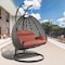 Leisuremod Charcoal Wicker Hanging 2 person Egg Swing Chair Dark Orange Cushions ESCCH-57DOR - alternate 4