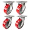 Hyw Products Heavy Duty Caster Set 6in Red Polyurethane on Cast Iron Wheels, 2 Rigid & 2 Swivel, 4PK 40-60R-A1-PC-2,40-60S-A1-PC-2 (R) - alternate 1