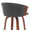 Homeroots 30" Gray And Wood Brown Faux Leather Swivel Bar Height Bar Chair 534421 - alternate 3