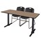 Regency Cain T-Base Training Seminar Table W/ 2 Zeng Stack Chairs, 72 in W, 24 in L, Noble Oak MTRCT7224NO44BK - alternate 1