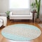 Homeroots 8' Teal Blue Aqua And Ivory Round Geometric Washable Indoor Outdoor Area Rug 613875 - alternate 5