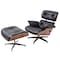 Homeroots 35" Black and Brown Genuine Leather Tufted Swivel Lounge Chair With Ottoman 526376 - alternate 1