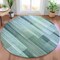 Homeroots 8' Teal Blue And Ivory Round Striped Washable Indoor Outdoor Area Rug 631001 - alternate 3