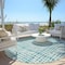 Homeroots 8' Teal Blue And Ivory Round Striped Washable Indoor Outdoor Area Rug 583464 - alternate 4