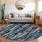 Homeroots 8' Blue Black And Gray Round Striped Washable Indoor Outdoor Area Rug 603217 - alternate 4
