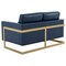 Leisuremod Lincoln Upholstered Leather Loveseat with Gold Frame, Navy Blue LA55BU-L - alternate 3