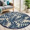 Homeroots 5' Navy Blue And Beige Round Palm Leaf Indoor Outdoor Area Rug 546650 - alternate 4