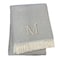 Homeroots 55" X 70" Gray White Herringbone Cotton Blend M Initial Throw Blanket with Tassels Embroidery 655536 - alternate 3