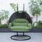 Leisuremod Mendoza Charcoal Wicker Hanging 2 person Egg Swing Chair with Dark Green Cushions MSCCH-53DG - alternate 3