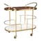 Homeroots 32in Brown Gold And White Iron Solid Wood and Marble Oval Rolling Bar Cart 668800 - alternate 4