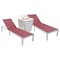Leisuremod Marlin White Aluminum Patio Chaise Lounge Chair Set of 2 with Square Fire Pit Table, Burgundy MLWCF21-77BRG2 - alternate 1