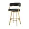 Homeroots 30" Black and Gold Faux Leather and Stainless Steel Low Back Bar Height Swivel Bar Chair 569177 - alternate 3