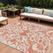 Homeroots 9' X 12' Coral And Ivory Damask Washable Indoor Outdoor Area Rug 614423 - alternate 1