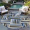 Homeroots 8' Navy Blue Brown And Beige Round Geometric Washable Indoor Outdoor Area Rug 598282 - alternate 3