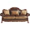 Homeroots 89" Brown Faux Leather Damask Sofa And Toss Pillows With Cherry Blossom Pink Legs 491299 - alternate 2