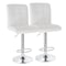 Elama 2 Piece Square Tufted Faux Leather Adjustable Bar Stool in White with Chrome Base ELM-708-WHT - alternate 1
