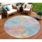 Homeroots 8' Teal Blue Gold And Pink Round Abstract Washable Indoor Outdoor Area Rug 618558 - alternate 1