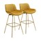 Homeroots Set of Two 29" Yellow and Gold Velvet and Metal Low Back Bar Height Swivel Bar Chairs 543458 - alternate 3