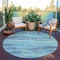 Homeroots 8' Turquoise Round Striped Washable Indoor Outdoor Area Rug 608132 - alternate 4