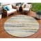 Homeroots 8' Gold Gray And Ivory Round Striped Washable Indoor Outdoor Area Rug 631409 - alternate 1
