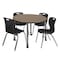 Regency Round Kee Mobile Adjustable Classroom Table W/ 4 Andy Chairs, 48 in W, 48 in L, Noble Oak TB48RNDNOAPCGY40BK - alternate 1