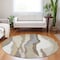 Homeroots 8' Beige Brown And Gray Round Abstract Washable Indoor Outdoor Area Rug 600938 - alternate 2