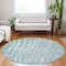 Homeroots 8' Teal Blue And Ivory Round Abstract Washable Indoor Outdoor Area Rug 588518 - alternate 4