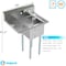 Amgood 29 in. x 22 in. Stainless Steel One Compartment Sink with 16 in. x 14 in. Bowl and 12 in. Left  Drainboard AMG SINK S1C-141611-12L-NF-Z - alternate 3