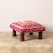 Homeroots 16" Pink Orange And Natural Cotton Embroidered Medallion Footstool 634164 - alternate 4