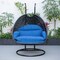 Leisuremod Mendoza Charcoal Wicker Hanging 2 person Egg Swing Chair with Blue Cushions MSCCH-53BU - alternate 6