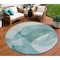 Homeroots 8' Teal Blue And Ivory Round Abstract Washable Indoor Outdoor Area Rug 630437 - alternate 1