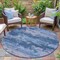 Homeroots 8' Navy Blue And Ivory Round Abstract Washable Indoor Outdoor Area Rug 630929 - alternate 5
