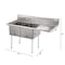 Koolmore 63 in. 18-Gauge 2-Compartment Commercial Sink with Backsplash and 24 in. Right Drainboard KM-SB182414-24R3 - alternate 7