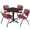 Regency Square Cain Breakroom Table W/ 4 M Stack Chairs, 30 in W, 30 in L, Neo Walnut TB3030NW47BY - alternate 1