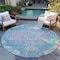 Homeroots 8' Teal Blue Round Floral Medallion Washable Indoor Outdoor Area Rug 607856 - alternate 5