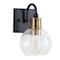 Jonathan Y Marais 5.88" 1-Light Iron/Glass Rustic Vintage LED Vanity Light, Black/Brass Gold JYL3526A - alternate 6