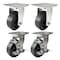 Hyw Products Heavy Duty Caster Set 5in Rubber on Cast Iron Wheels, 2 Rigid & 2 Swivel with Brake, 4PK 40-50R-A1-RC-2,40-50S-A1-RC-TB-2 - alternate 1