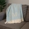 Homeroots 55" X 70" Sky Blue White Herringbone Cotton Blend M Initial Throw Blanket with Tassels Embroidery 680585 - alternate 2