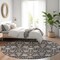 Homeroots 8' Black Brown And Beige Round Floral Washable Indoor Outdoor Area Rug 605415 - alternate 3